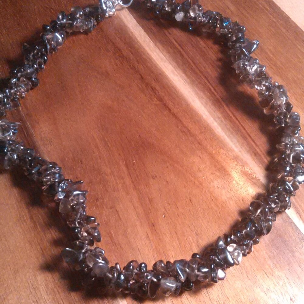 Brazilian Smokey Quartz Chips Platinum Bond Necklace (20 Inch)